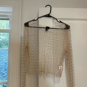 Windsor Sheer White Top with Rhinestone Accents